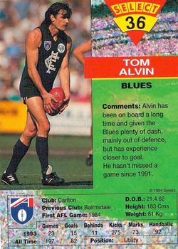 1994 Select AFL #36 Tom Alvin Back